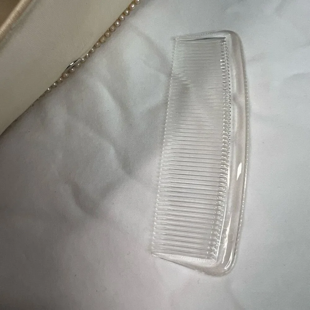 Vintage 50s Beaded Pearl Beaded Clutch Purse with Comb Japan Evening Bag‎